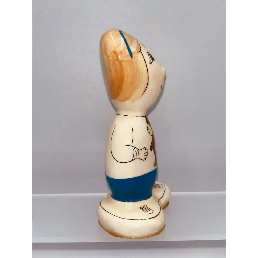 Vintage Rock Heads Figurine Girl Blonde Signed 1994 With Teddy Bear Ma Fernanda